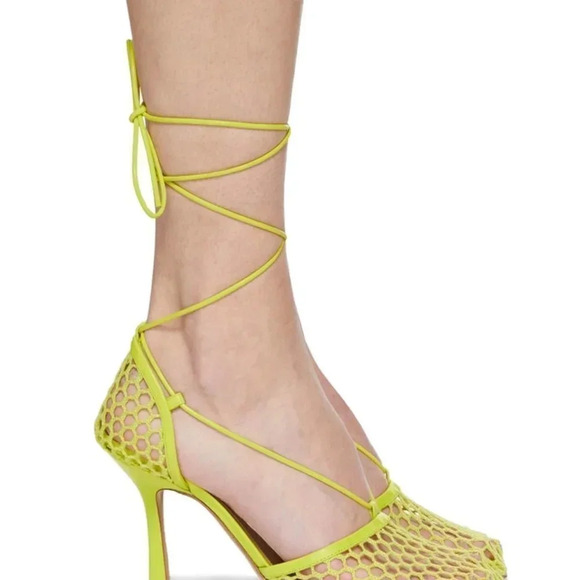 Bottega Veneta Women's Mesh High Heel Stretch Sandals Kiwi Size 36.5 MSRP $1,100 - Picture 2 of 11